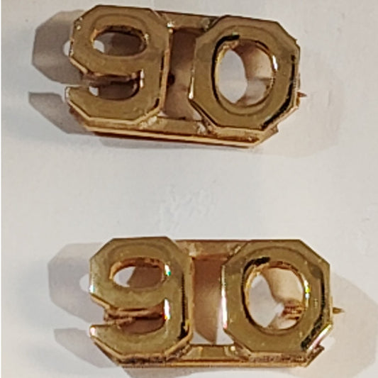 Early/Mid 1900s Brass C-Clasp "90" Collar Devices 3/8"H Hat / Lapel Pins Set