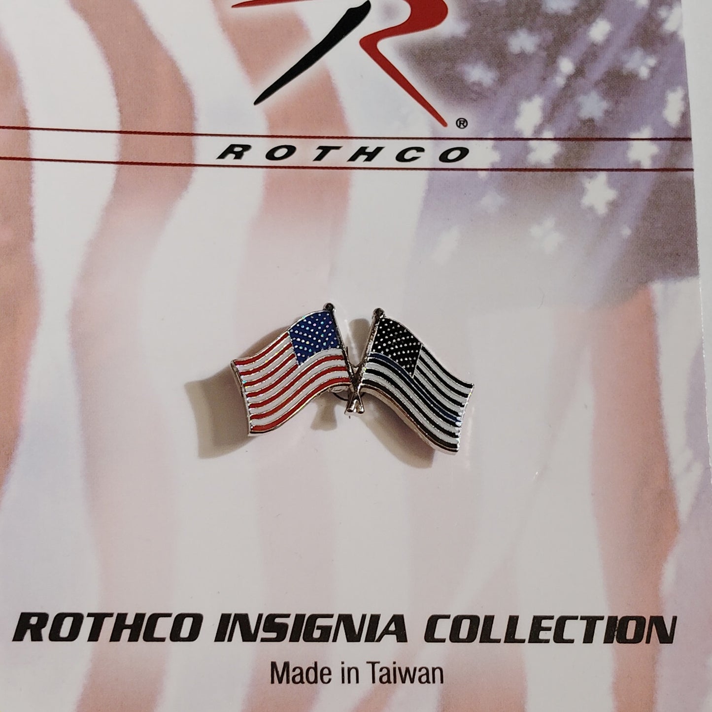 Rothco Thin Blue Line USA Crossed Flag Pin 1" × 5/8"