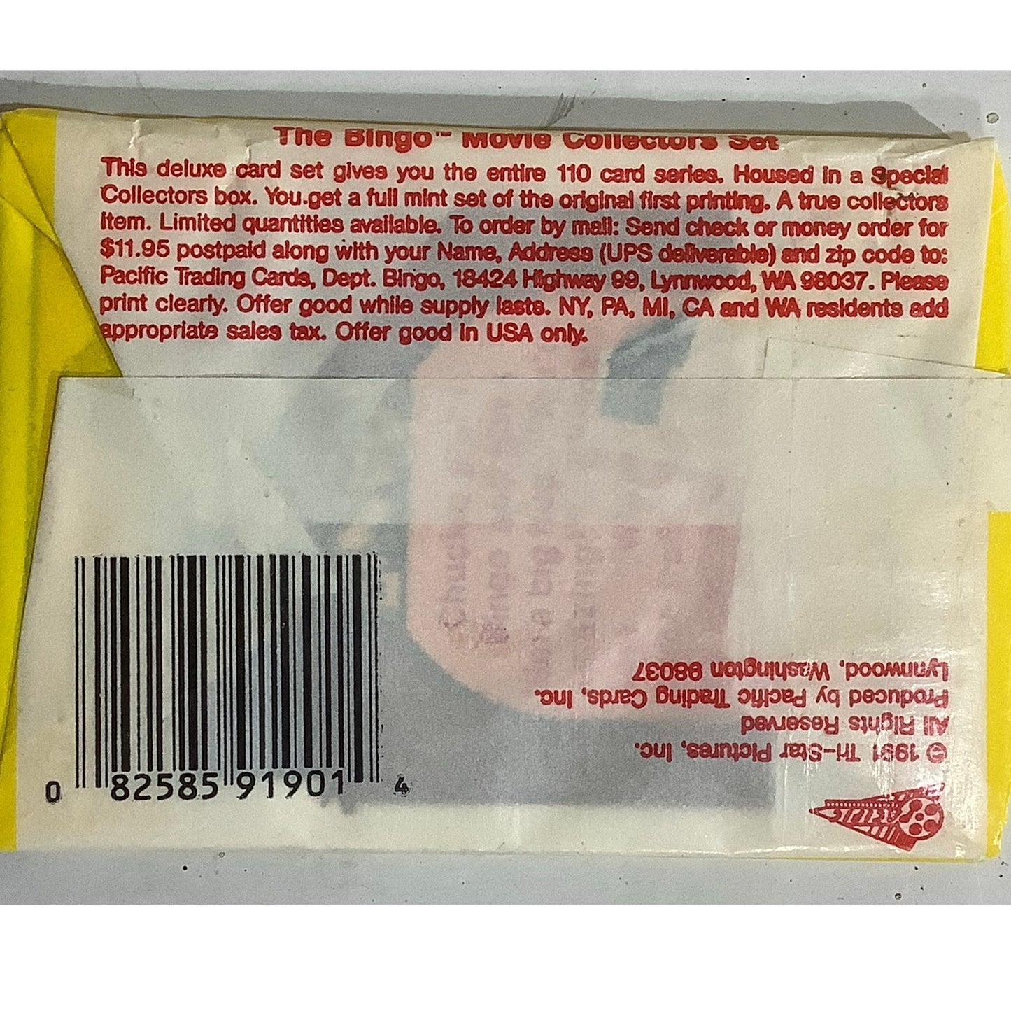 Bingo Movie 1991 Collectors Trading Cards Tri-Star Pictures Sealed Wax Pack- NIP