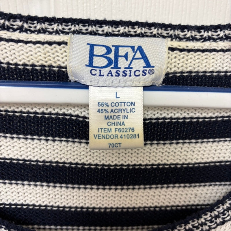 BFA Classics Collections Etc. Navy White Striped Sweater & Fleece Jacket Set L
