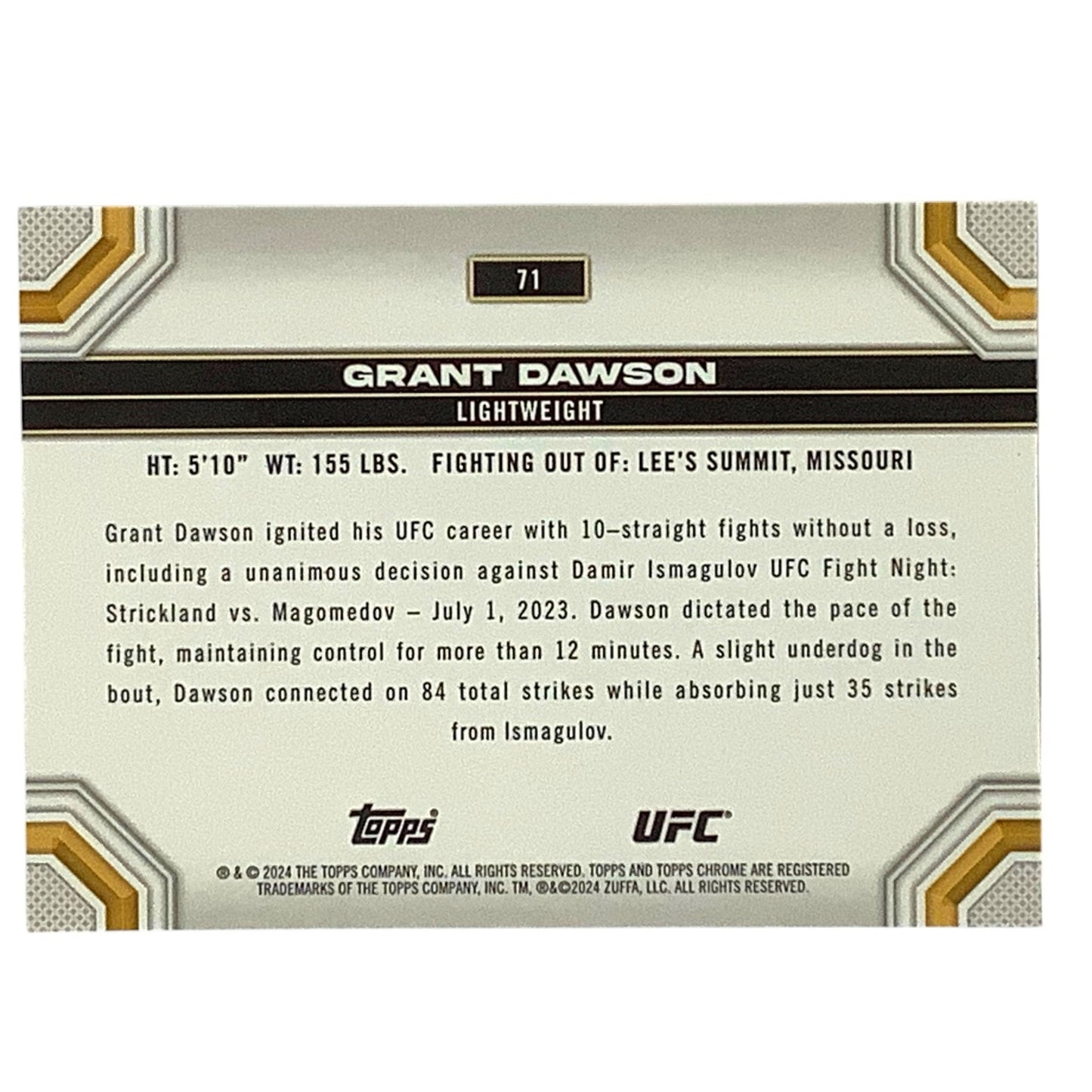 Grant Dawson, Lightweight, UFC Card 71, 2024 Topps Chrome UFC, NM+