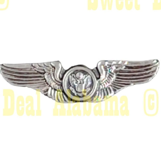 Aircrew Wings Hat, Lapel, Novelty Patinated Silver Finish Pin 1-1/4"W x 3/8"H