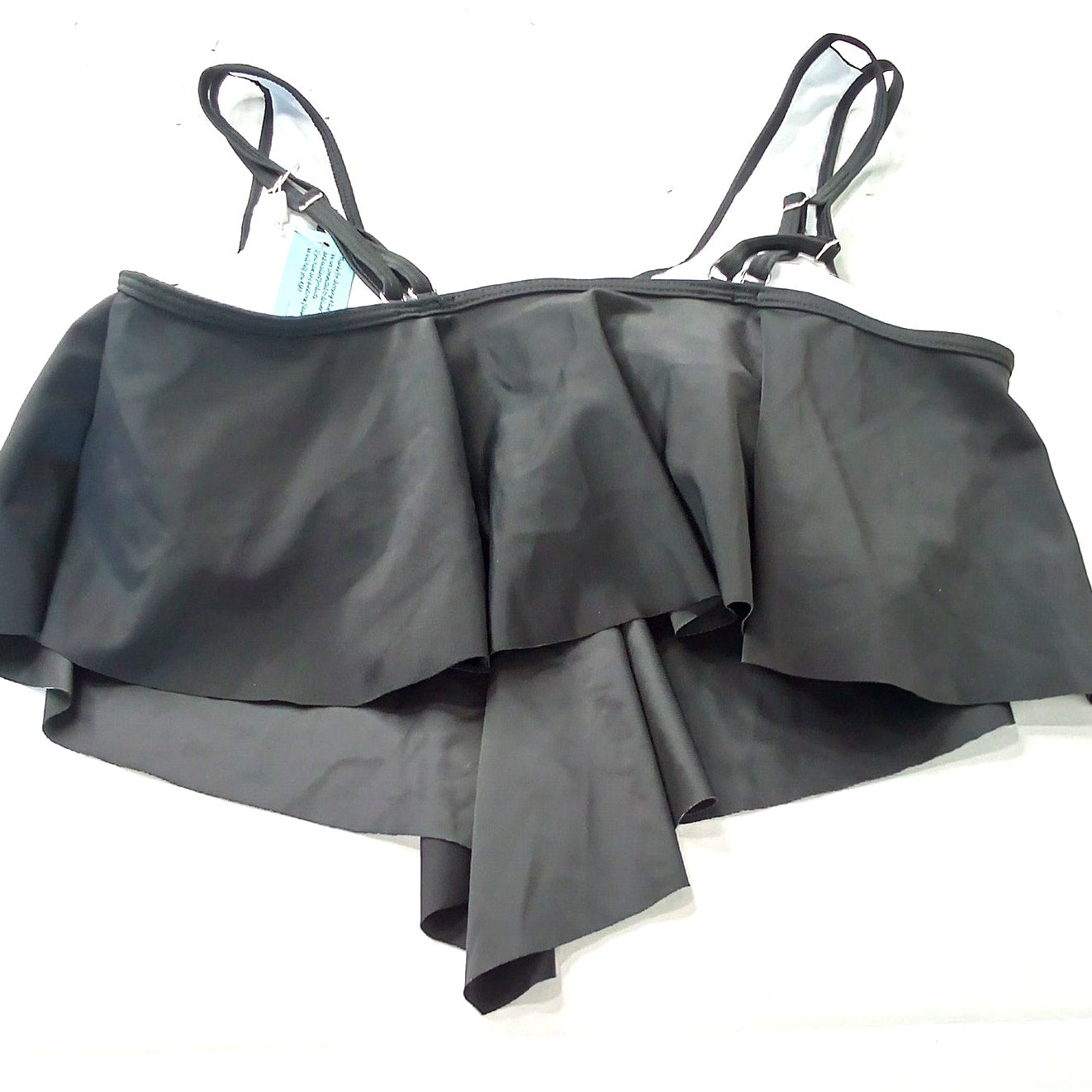 Adisputent Swim Top Layered Ruffle Flounce Black Padded Women Size L NWT