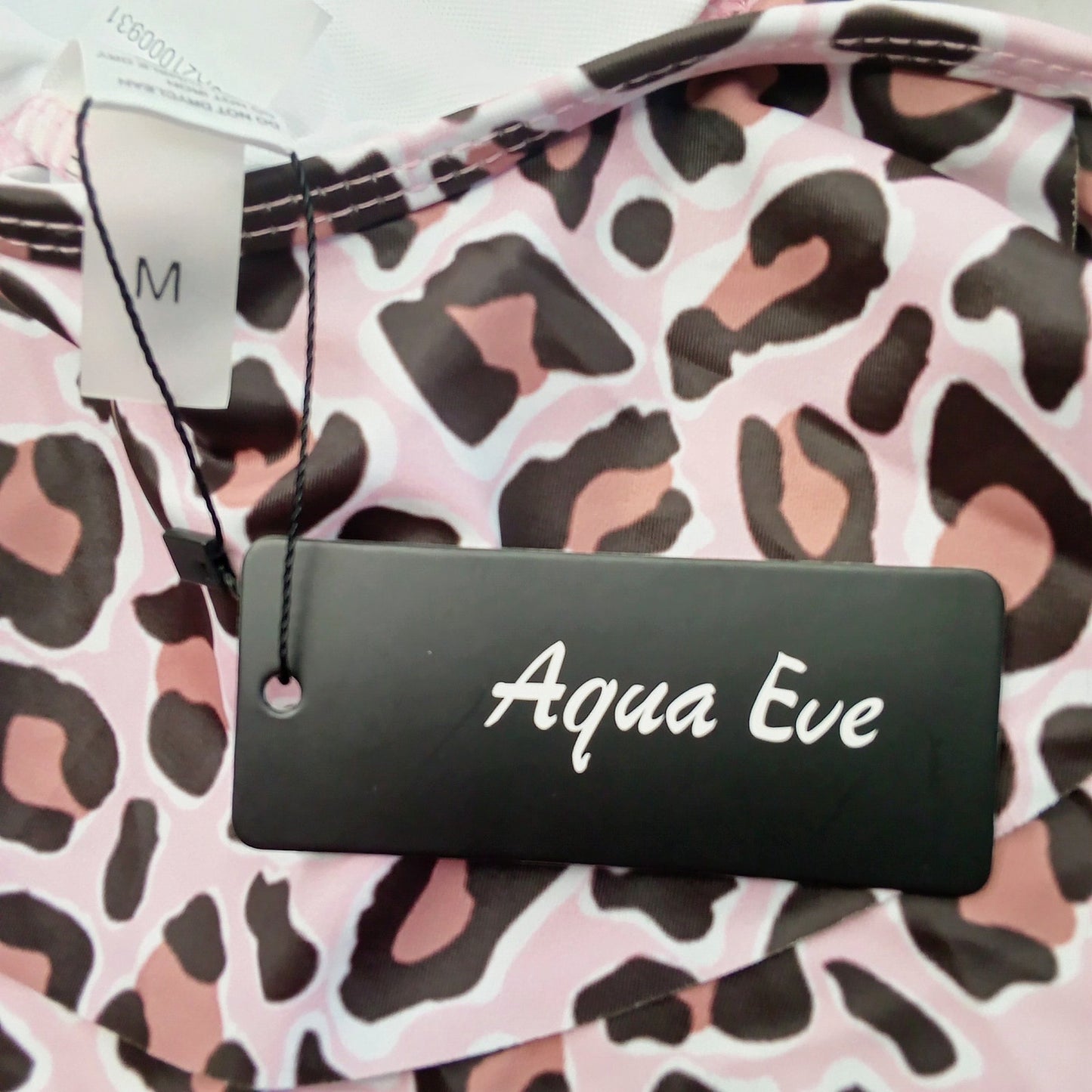 Aqua Eve Pink Leopard Flounce Bikini Top Ruffle Swim 85/15 Women Medium