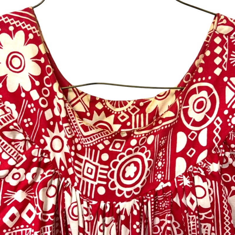 Handmade Lahaina Sailor Print Midi Dress L - Red & White Vintage Hawaiian