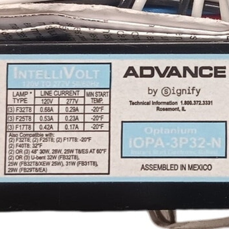 32-Watt (F32T8) 2 or 3 Lamp T8 4 Ft. 120/277V Instant Start Ballast (IOPA3P32N)