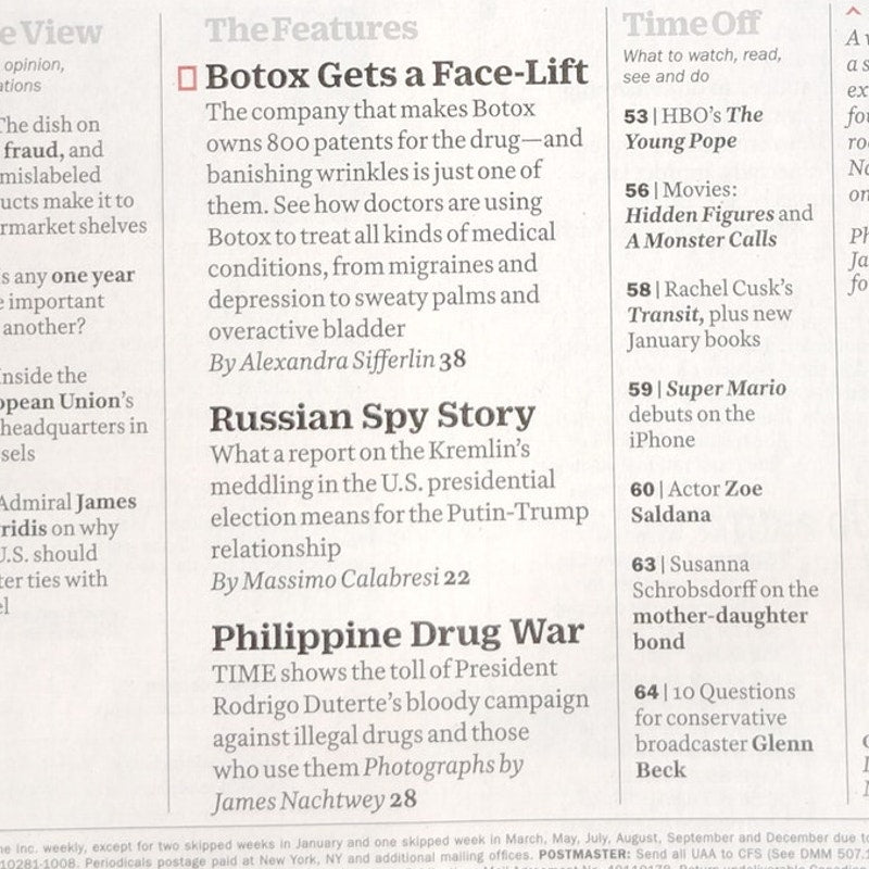 TIME Magazine January 16 2017 How Botox Became the Drug - Back Issue