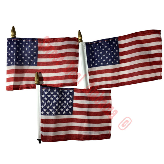 3-PK Flags, United States Flags- 6"W x 4"H Poly Flags on 11" Black Plastic Staff