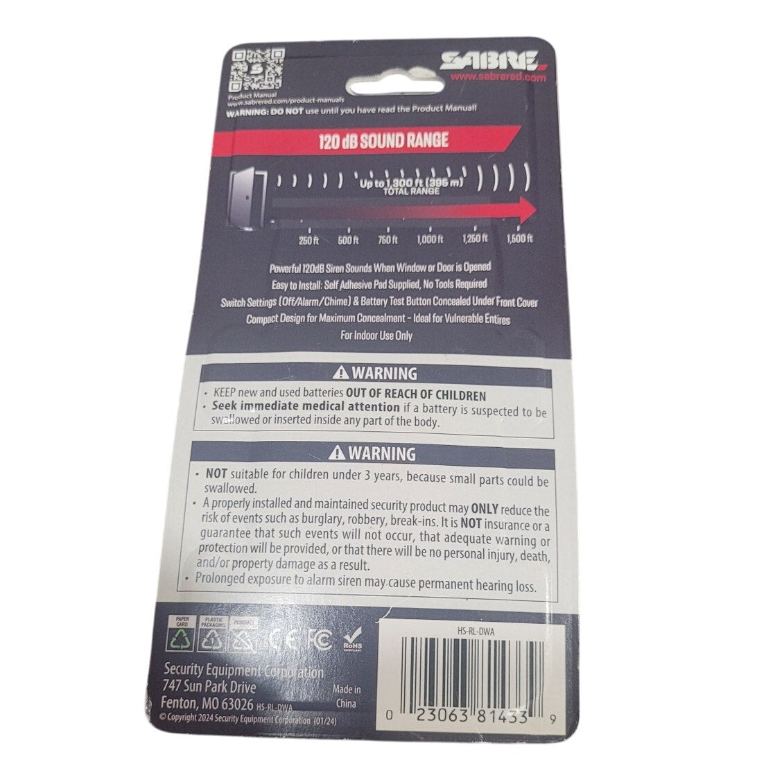 Sabre Door/Window Alarm Self-Monitoring Sensor Battery-Powered Adhesive Mount 90° Motion White