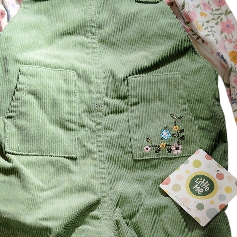 Little Me Baby Girls 2‑Piece Garden Overalls Set Green 18M