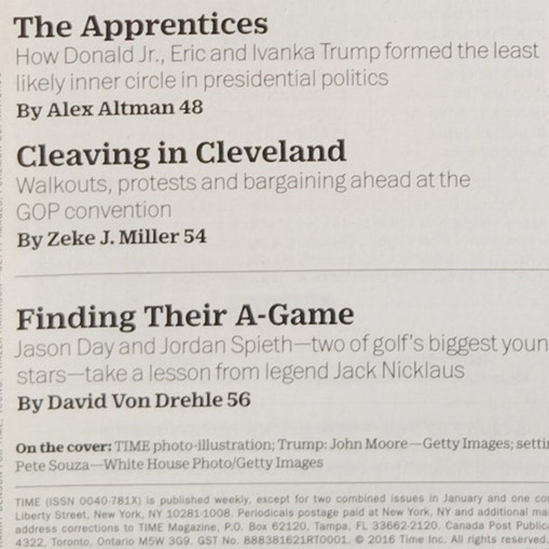 Time Magazine July 25, 2016 Donald Trump Gut Check Cover - Collector Issue