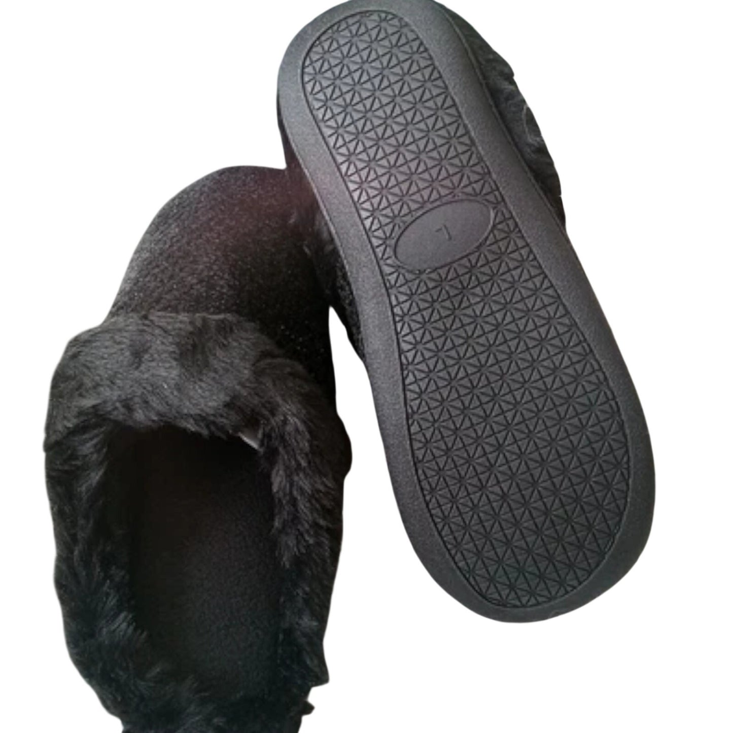 Totes Women’s Large 8‑9 Black Sparkle Faux Fur Memory Foam Slippers