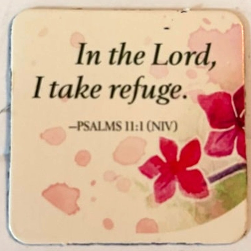 Psalms 11:1 Scripture Magnet Pink Watercolor Flowers Christian Inspirational