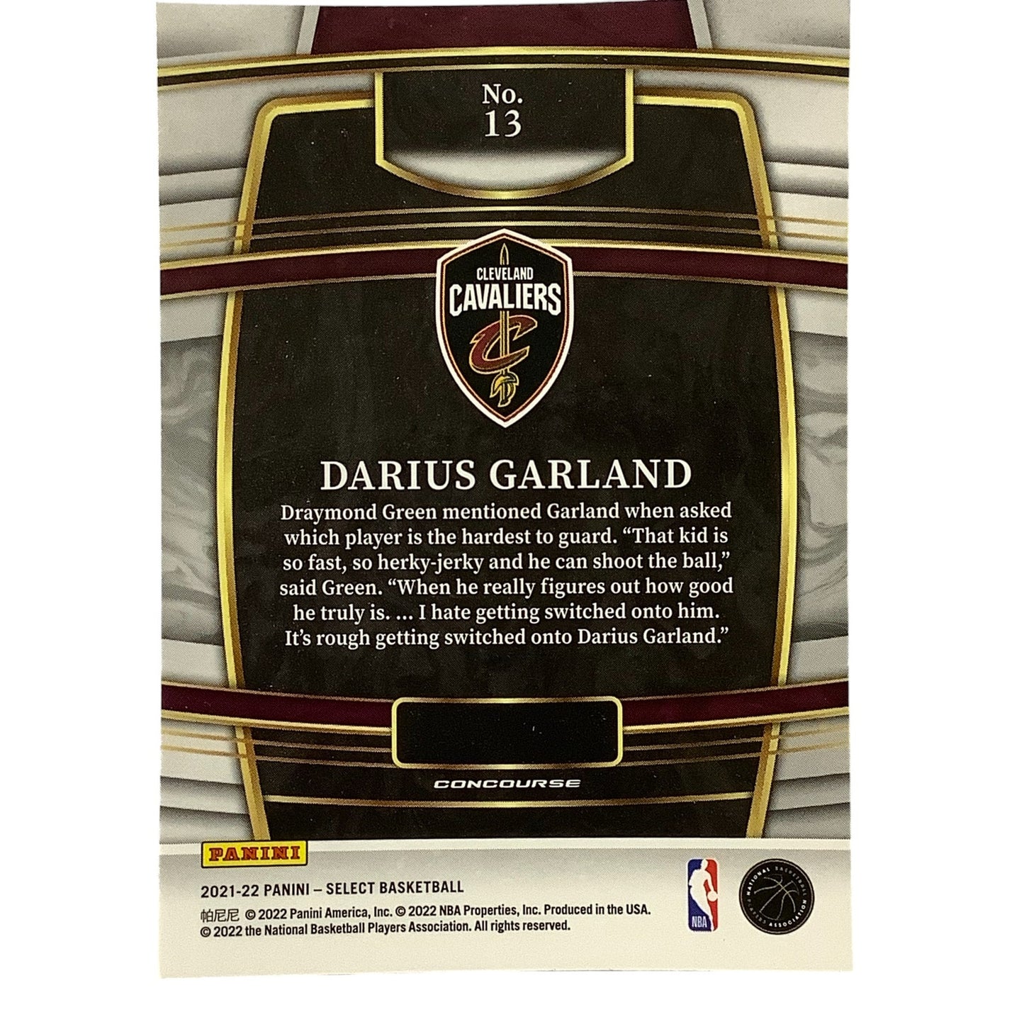 Darius Garland, Cleveland Cavaliers, Card #13, 2021-22 NBA Panini Select