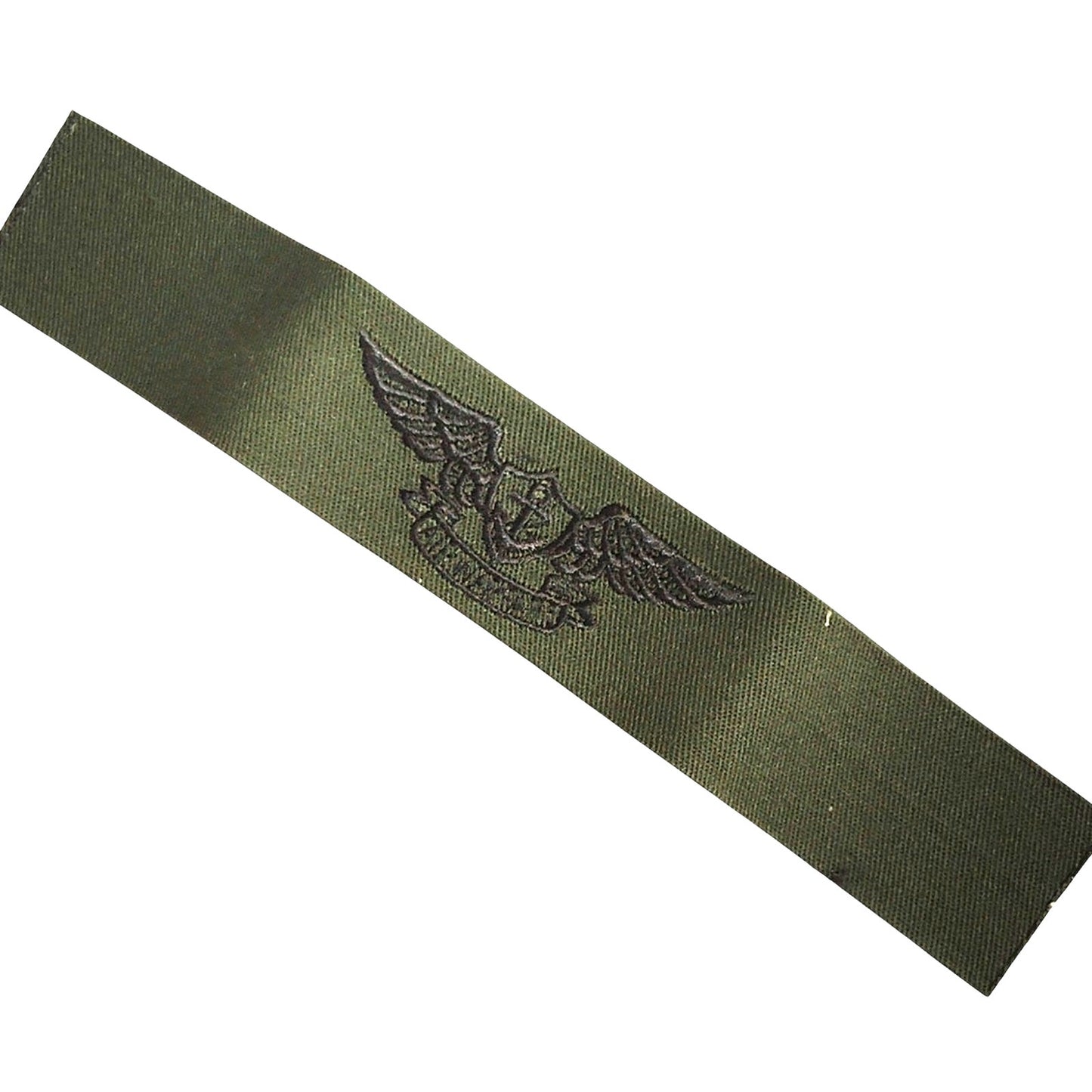 US Navy Air Warfare Subdued Tape Black on ODGE – 8" × 1‑1/4" Folded Twill