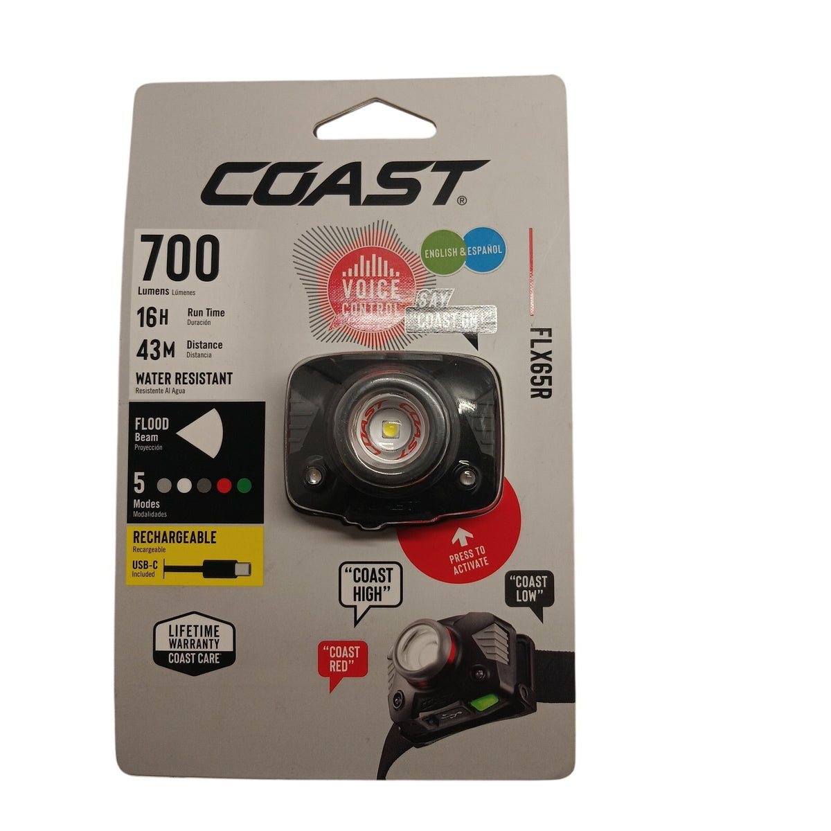 Coast FLX65R 700 Lumen Voice Control Rechargeable LED Headlamp Black