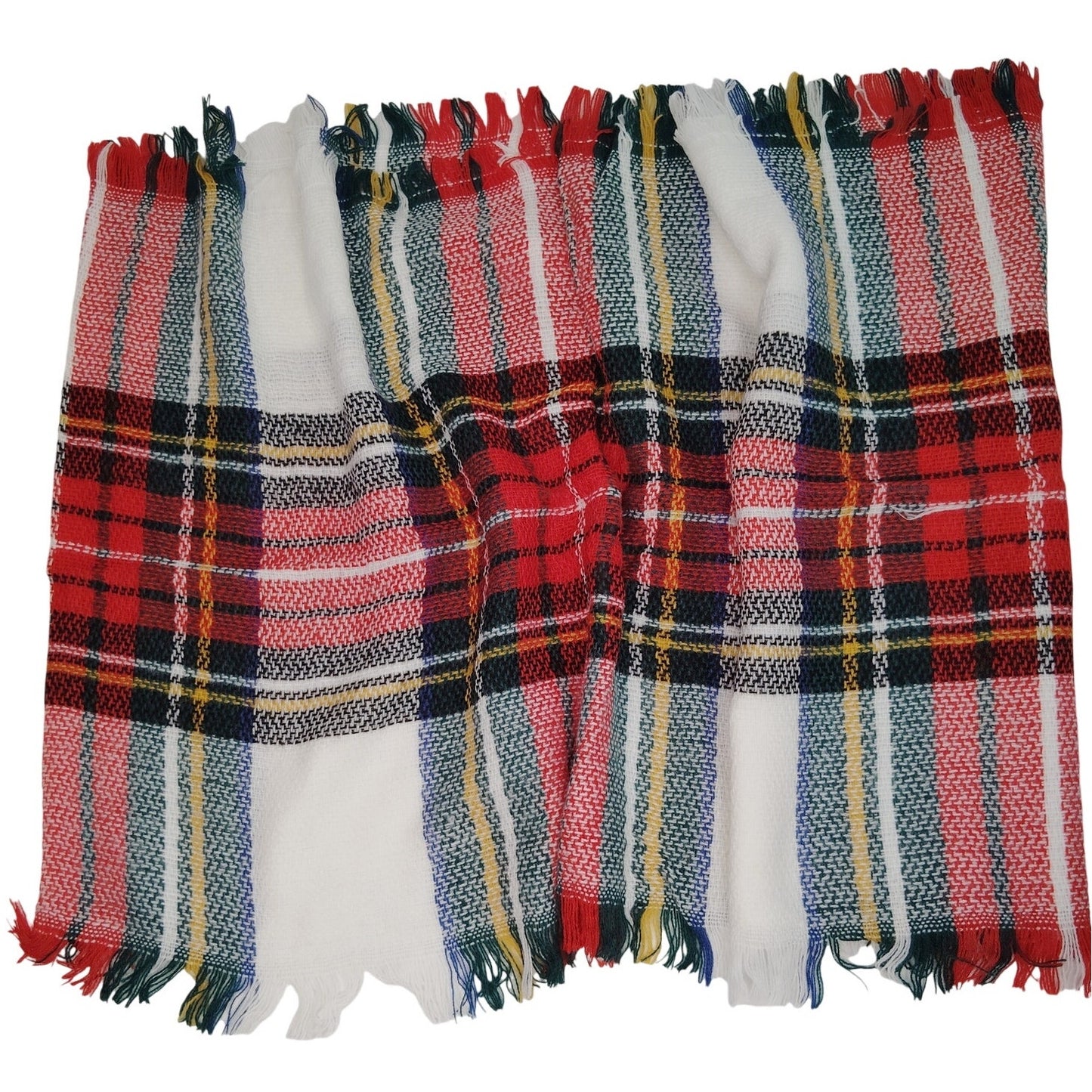 Lucky Leaf Infinity Scarf w/ Tassels Lightweight 100% Acrylic, Red White Plaid