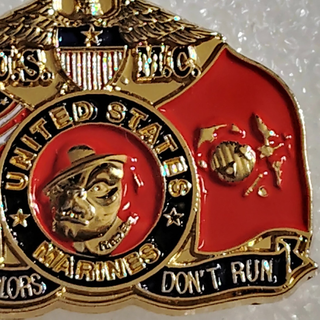 U.S.M.C. These Colors Don’t Run Devil Dog Novelty Hat Lapel Pin, 1‑1/8"W × 1"H