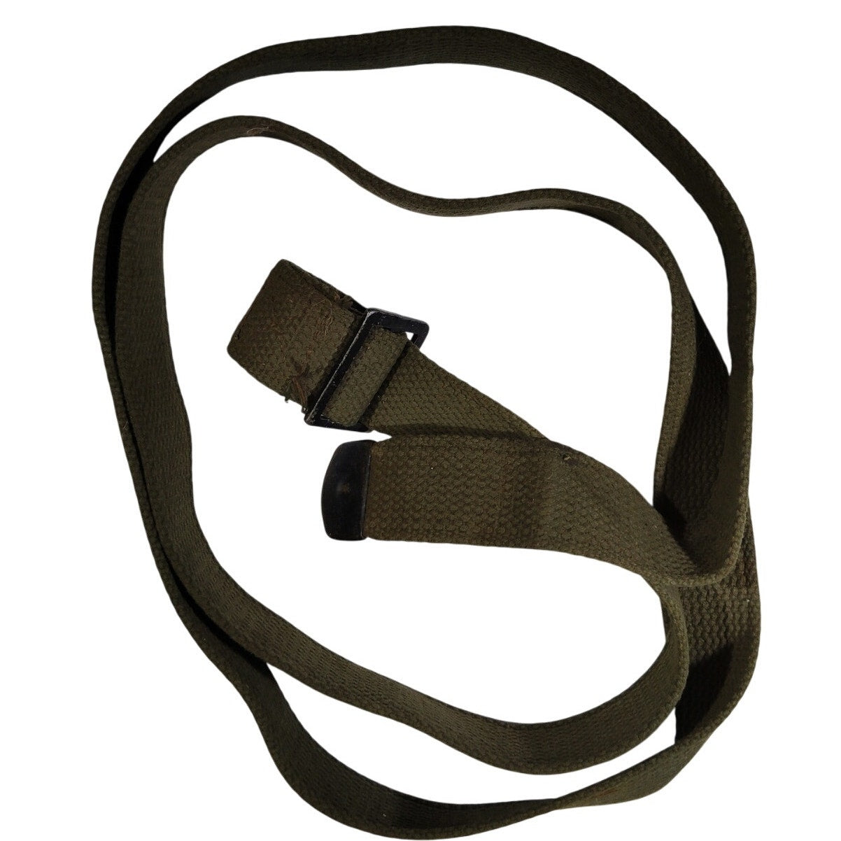 65" x 1-1/4" Military Green Webbing Belt – w/ Flat Buckle, Dimpled Metal Keeper