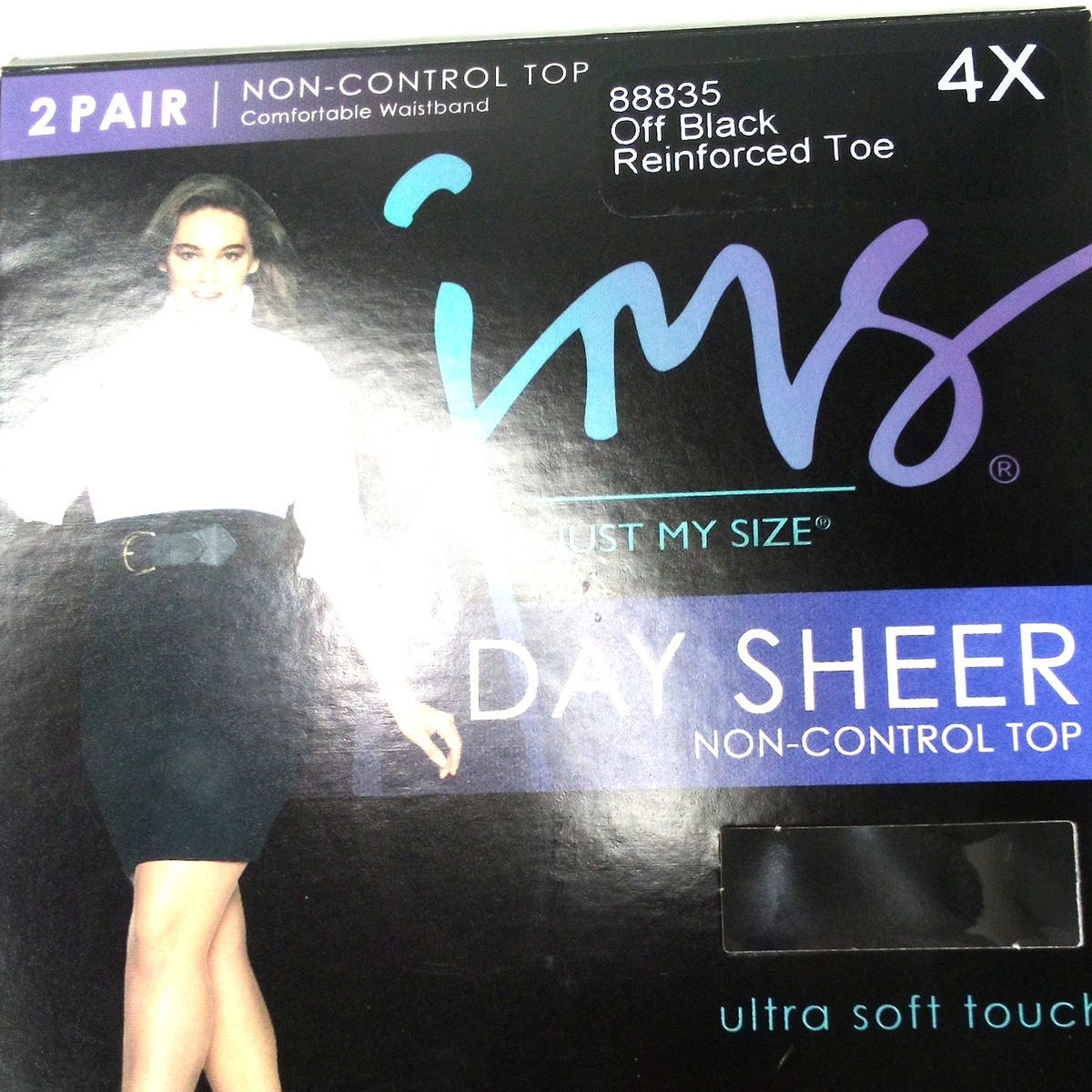 Just My Size JMS Day Sheer Non-Control Top Pantyhose 4X Off Black 2 Pair