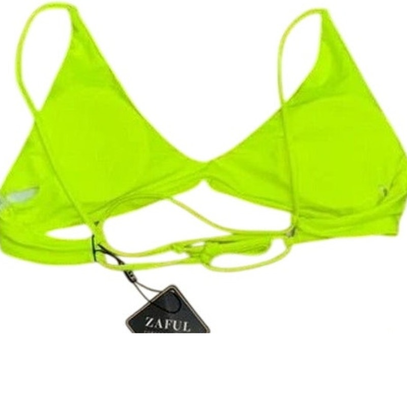 Zaful Neon Yellow Bikini Top Knot Front Bright Solid Adjustable Straps S (US 4)