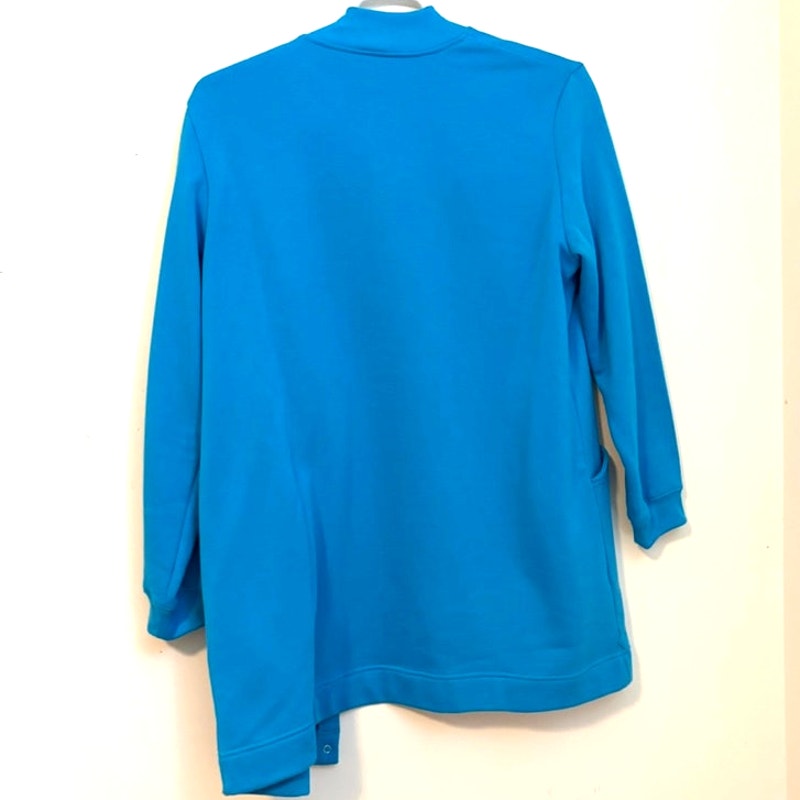 Bedford Fair XL Navy Teal Striped Top & Solid Teal Button Coat 2-Piece Set