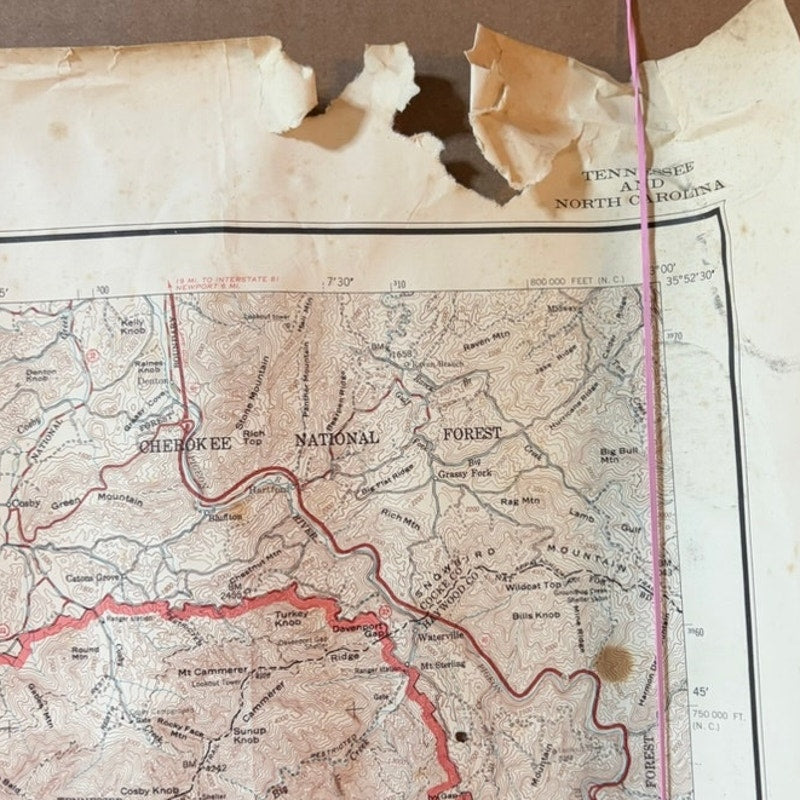 Vintage 1972 USGS Great Smoky Mountains National Park Map 36x29 - Damage Noted