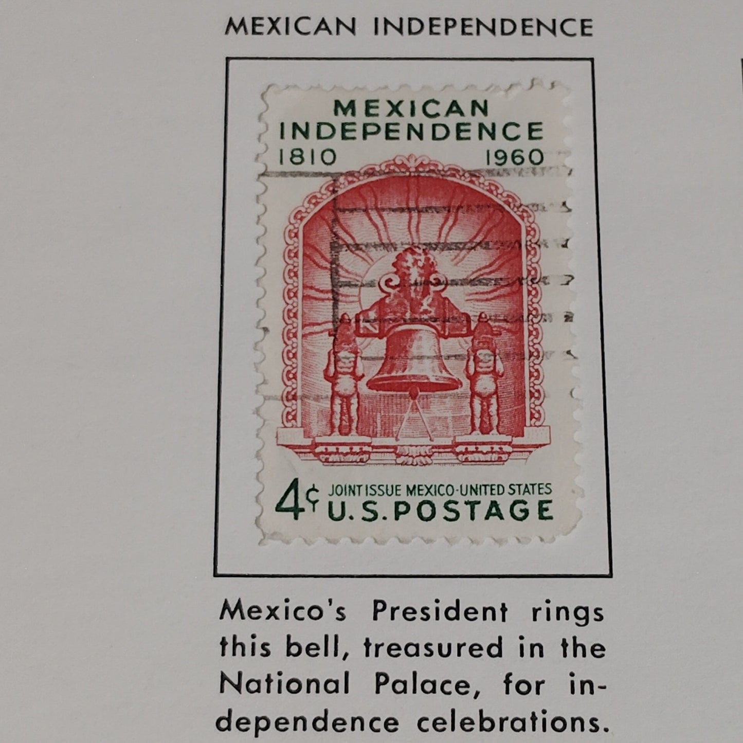 1960 Scott #1157 – 4¢ Mexican Independence / Joint Issue with Mexico – Canceled