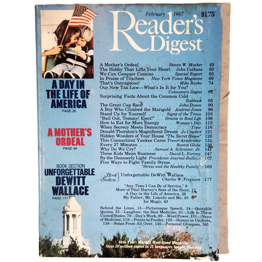 Reader's Digest Magazine February 1987 66th Year Issue Vintage Back Issue
