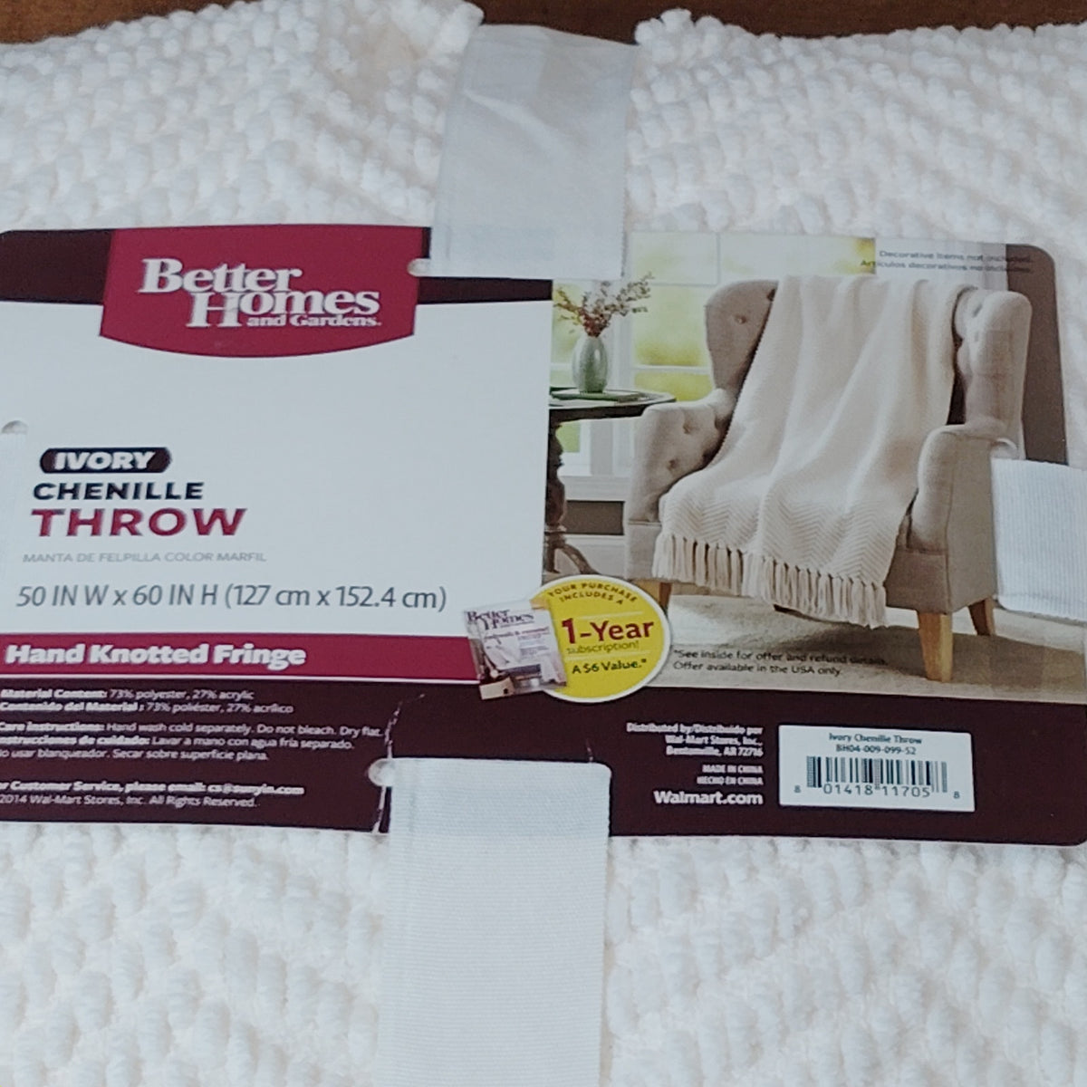 Better Homes & Gardens Chenille Throw 50x60 Ivory Soft Cozy Blanket