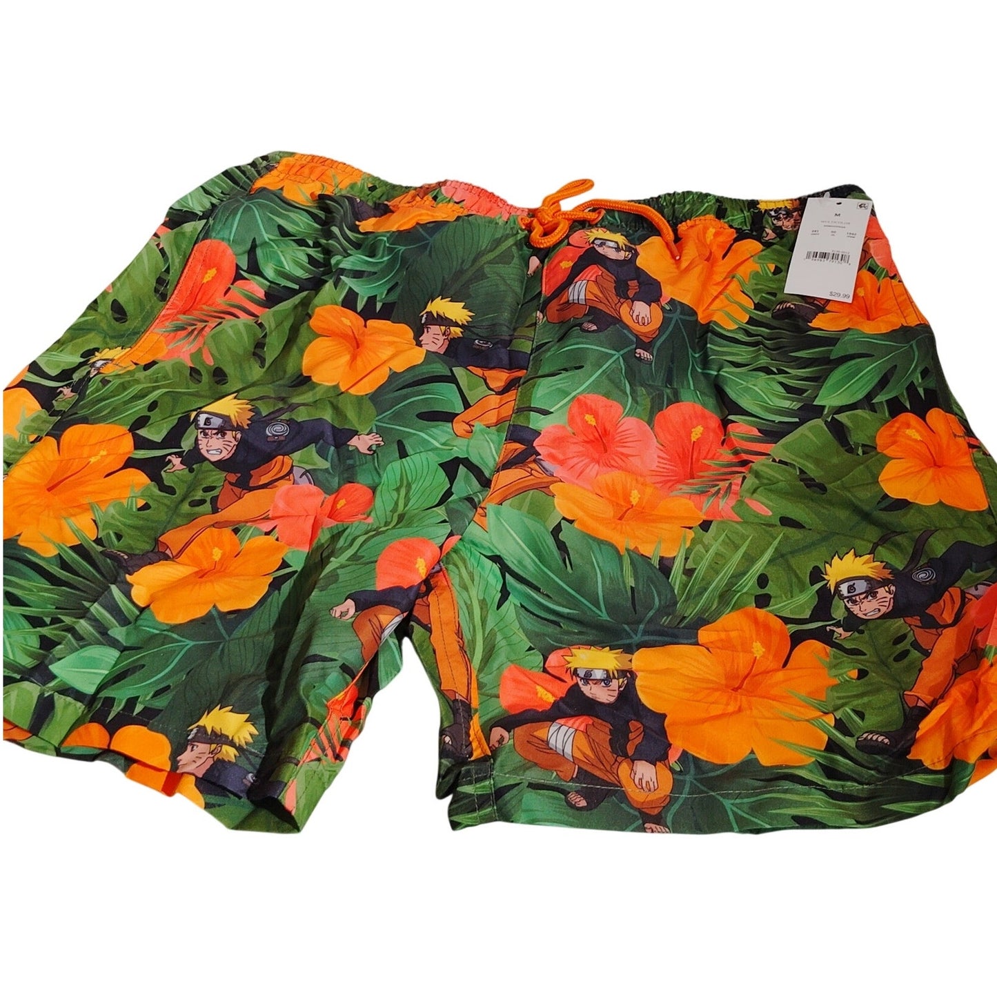 Naruto Men’s Elastic Waist Swim Shorts – Medium – Green/Yellow