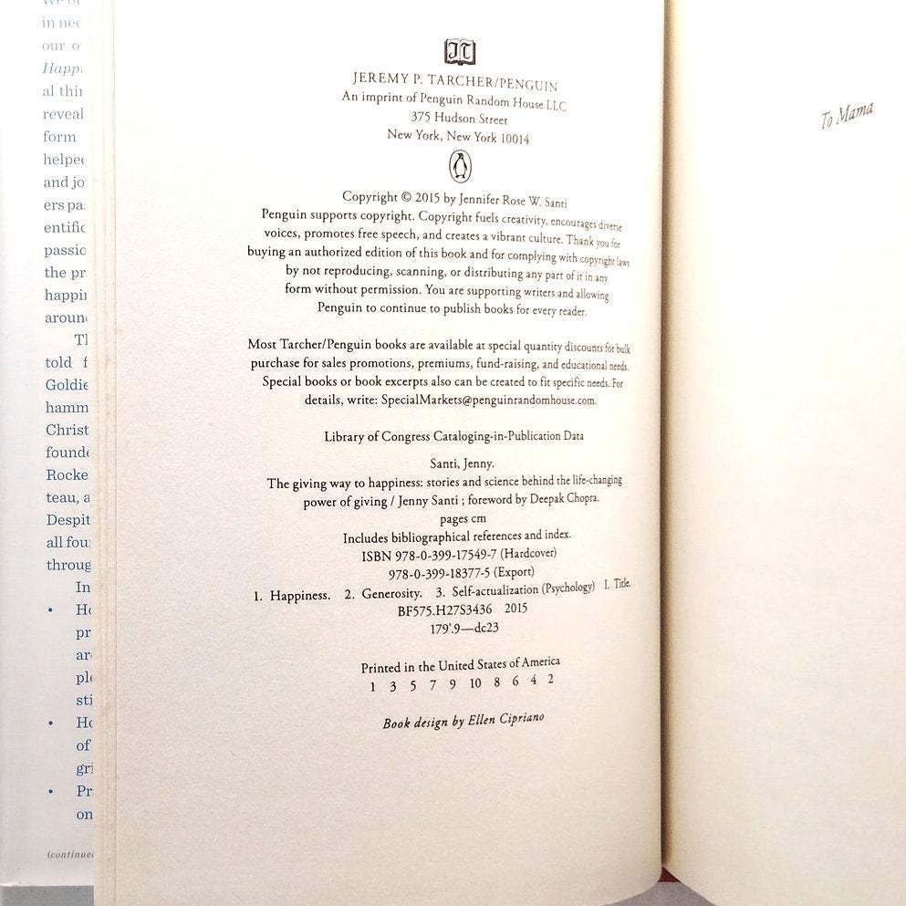 The Giving Way to Happiness  Science of Giving & Joy Hardcover Like New