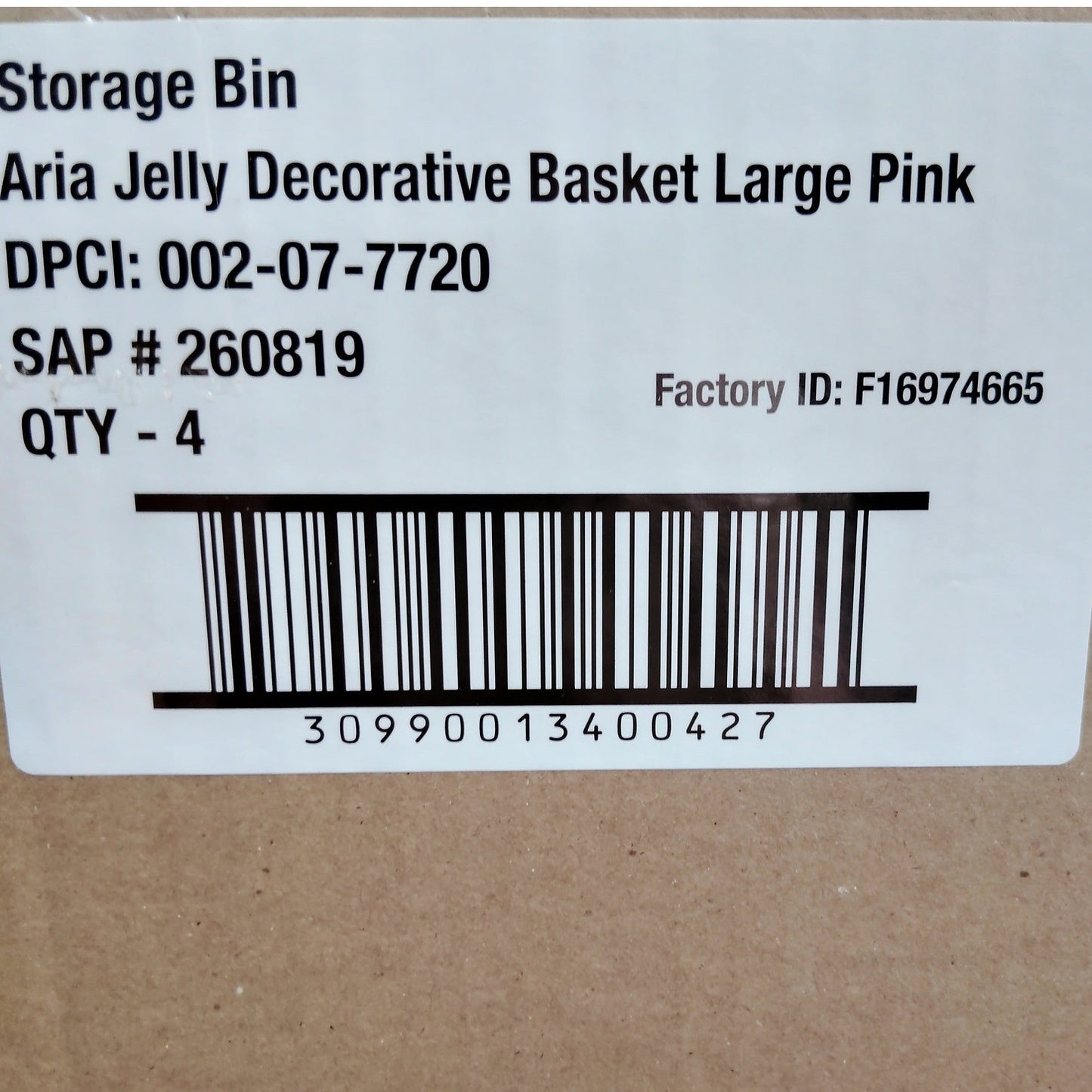 4-PK Brightroom Large Pink Aria Jelly Decorative Basket 14.6" × 12" × 8.6" Each