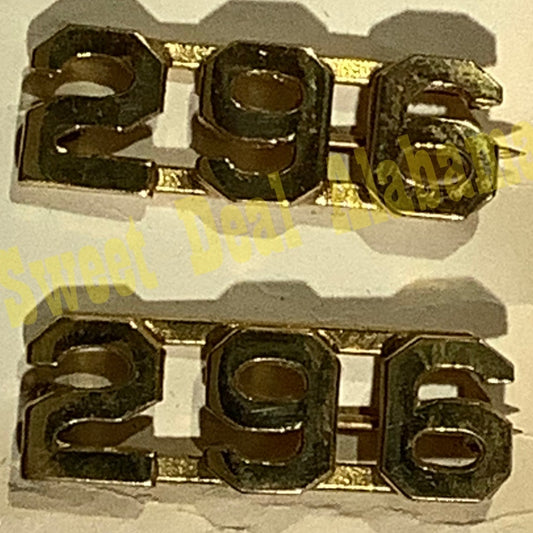 Early/Mid 1900s Brass C-Clasp "296" Collar Devices 3/8"H Hat / Lapel Pins Set