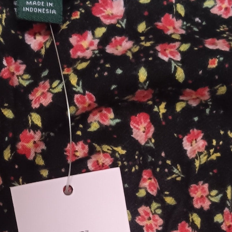 Women's MD Woven Floral Design Slip Dress, Spaghetti Straps- Black Floral, NWT