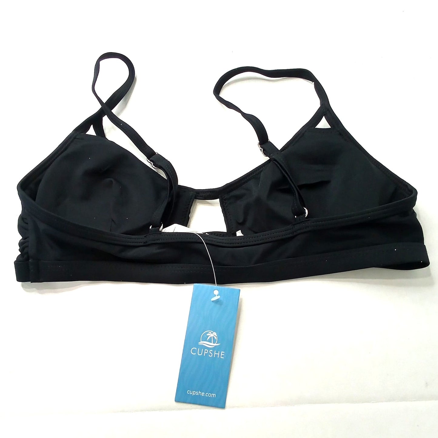 Cupshe Black Deep V Keyhole Bikini Top Adjustable Spaghetti Straps Women’s XS