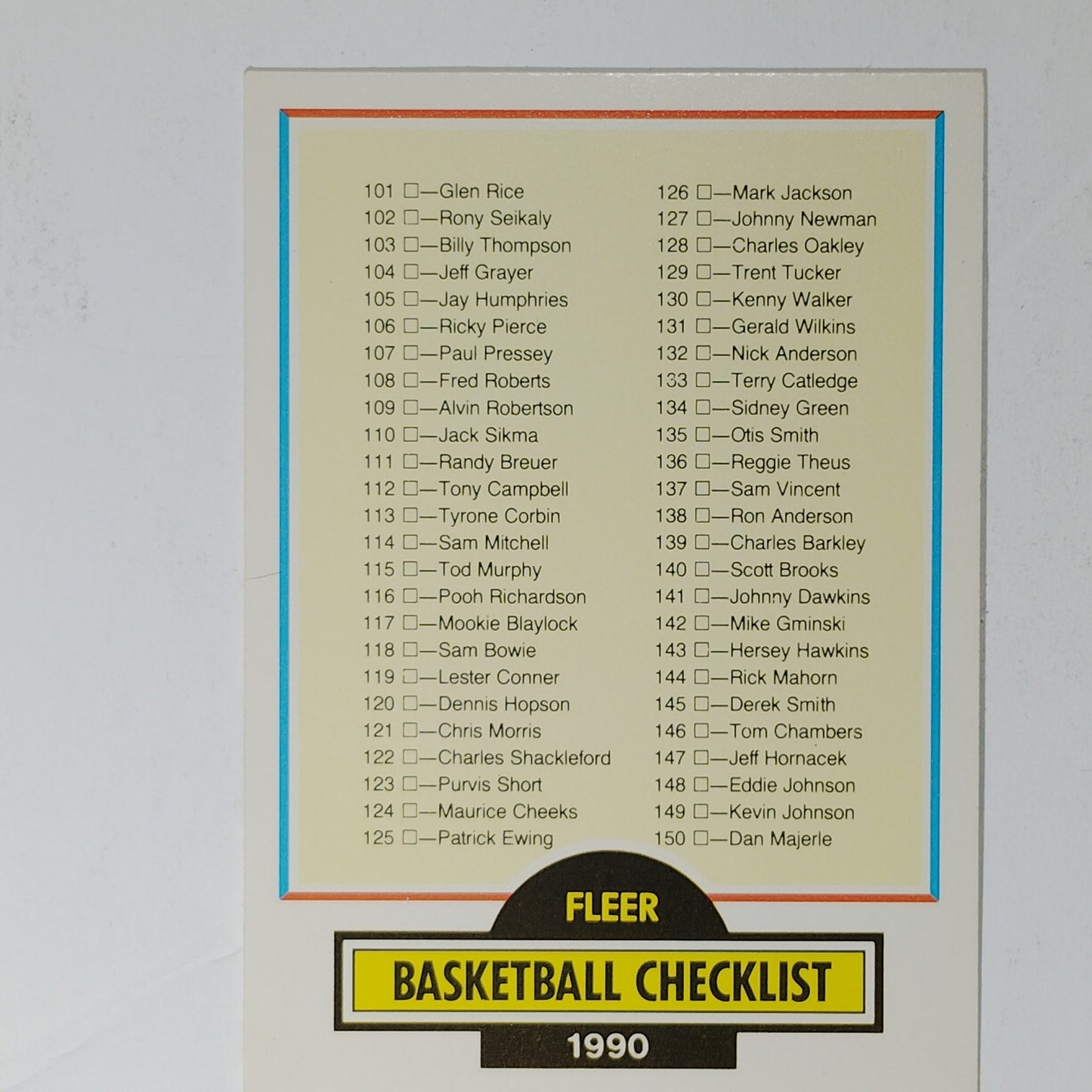 1990 Fleer Basketball Checklist #198 – Covers Cards 101–198 – NBA Card
