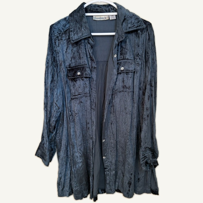 Denim 24/7 Crushed Velvet Coat & Blair Floral Top Set - Blue, Red, L/14W