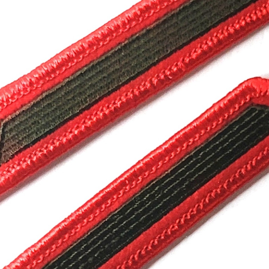 USMC 4-Year Service Stripe Hashmark Green on Red Sew-On Pair 4" x 0.75"