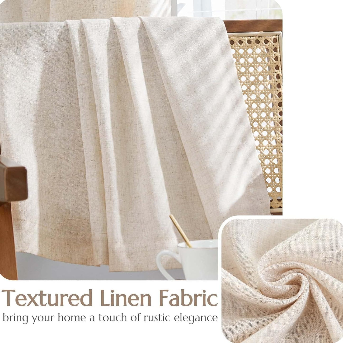 Linen Beige Curtains Panels Drapes, Each 50"W x 90"L, Light Filtering, 2 Panels