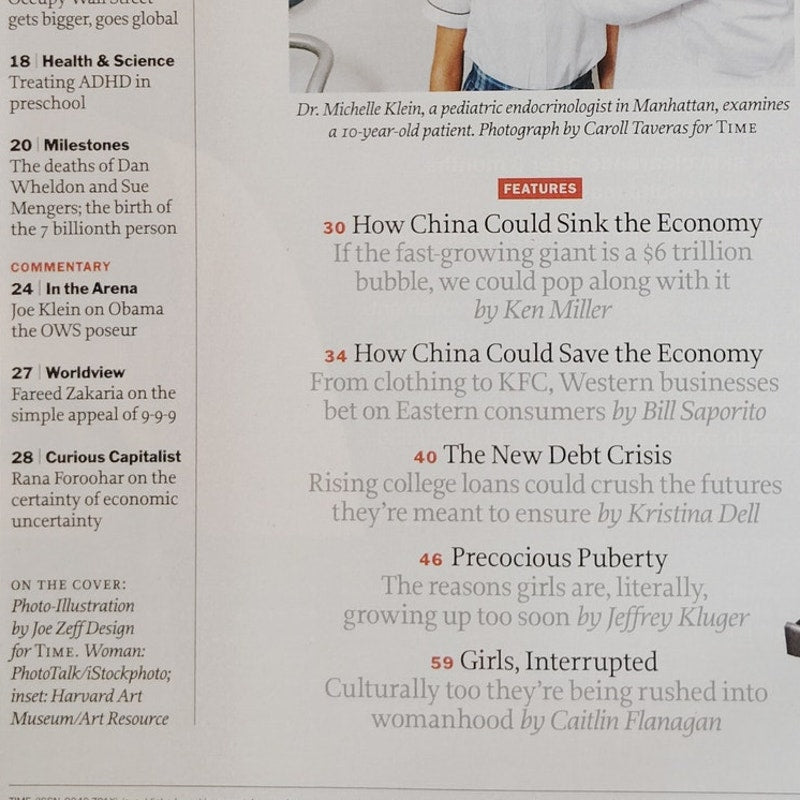 TIME Magazine October 31, 2011 The China Bubble Vol. 178 No. 17 Back Issue
