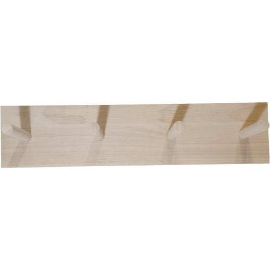 Two (2) Natural Wood Wall-Mounted Coat Rack – 4 Pegs – 13" x 3" x 3"