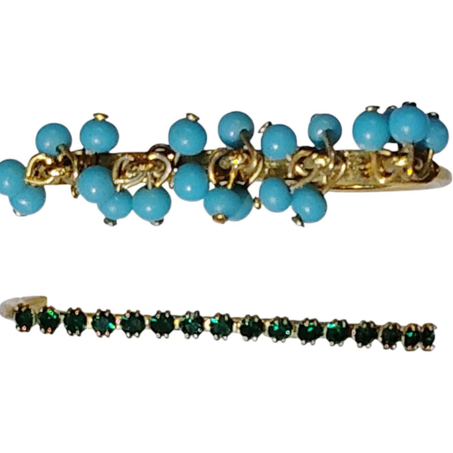 Gold-Tone “C” Jewelry Components – Rhinestone & Turquoise Accents, Dual Finger Ring