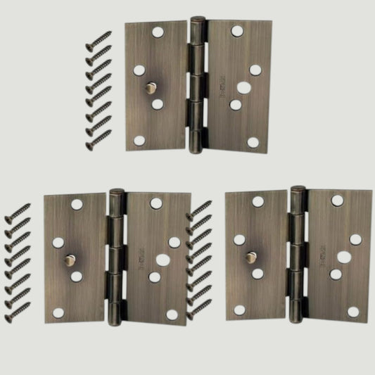 Everbilt Value Pk - 3PK - 4 in Door Hinges - Antique Brass Finish, NIP