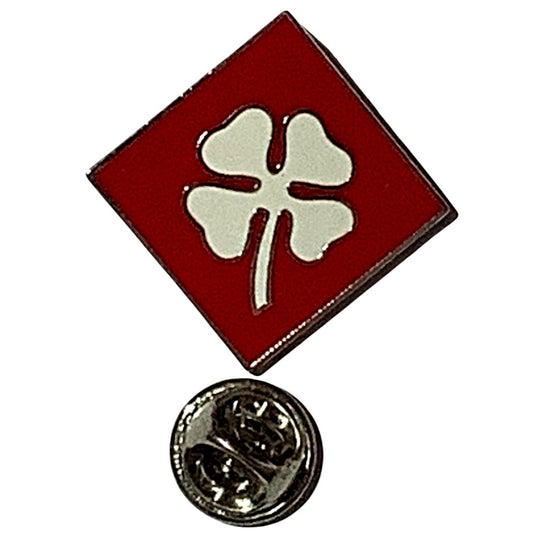 4th Army Lapel / Hat Pin 1-1/8"H x 1-1/8"W, Red with White Clover