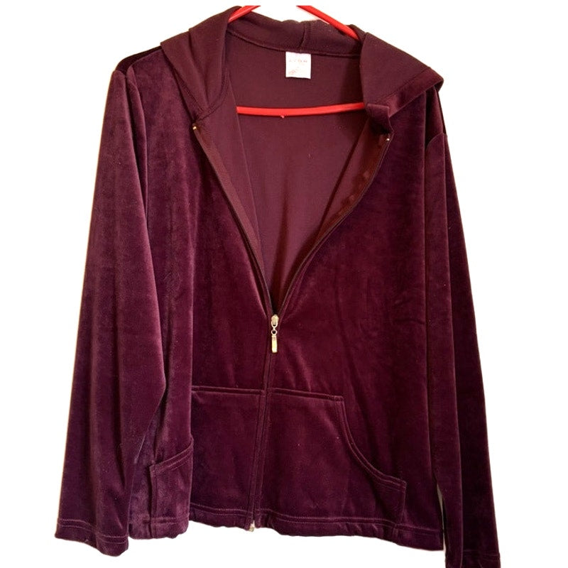 Avon Intimates Womens Maroon Velvet Hooded Zip Jacket & Pants Lounge Set L