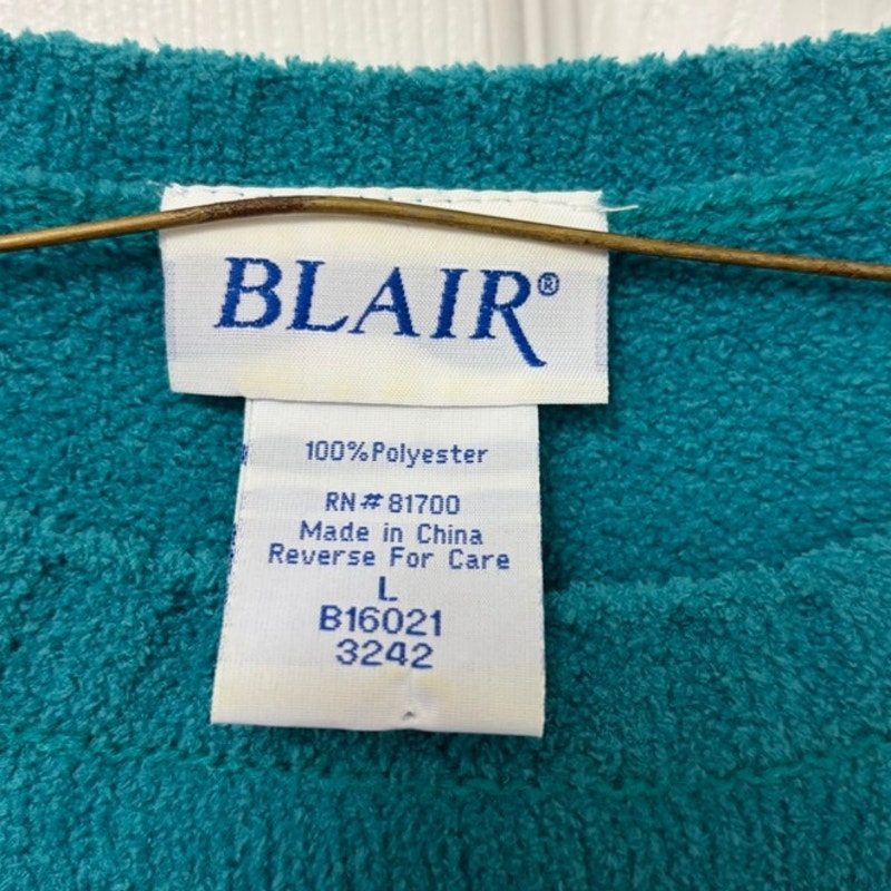 Blair Women's Green Chenille Pullover Sweater Size L with Wood Button Pocket