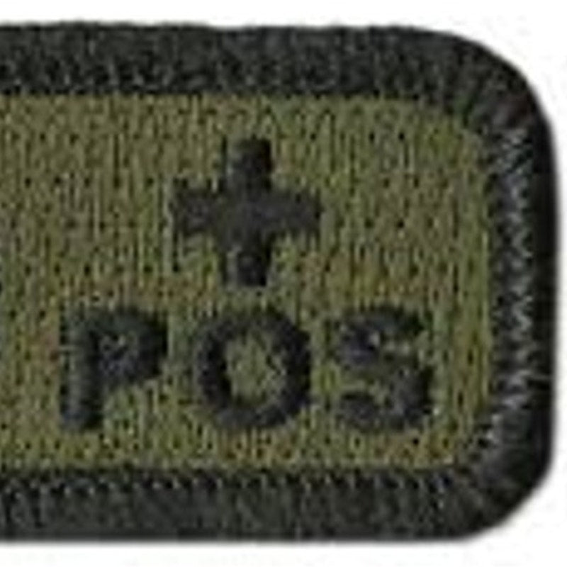 O+ POS Blood Type Patch Black on Green 2 × 1 Hook‑Back