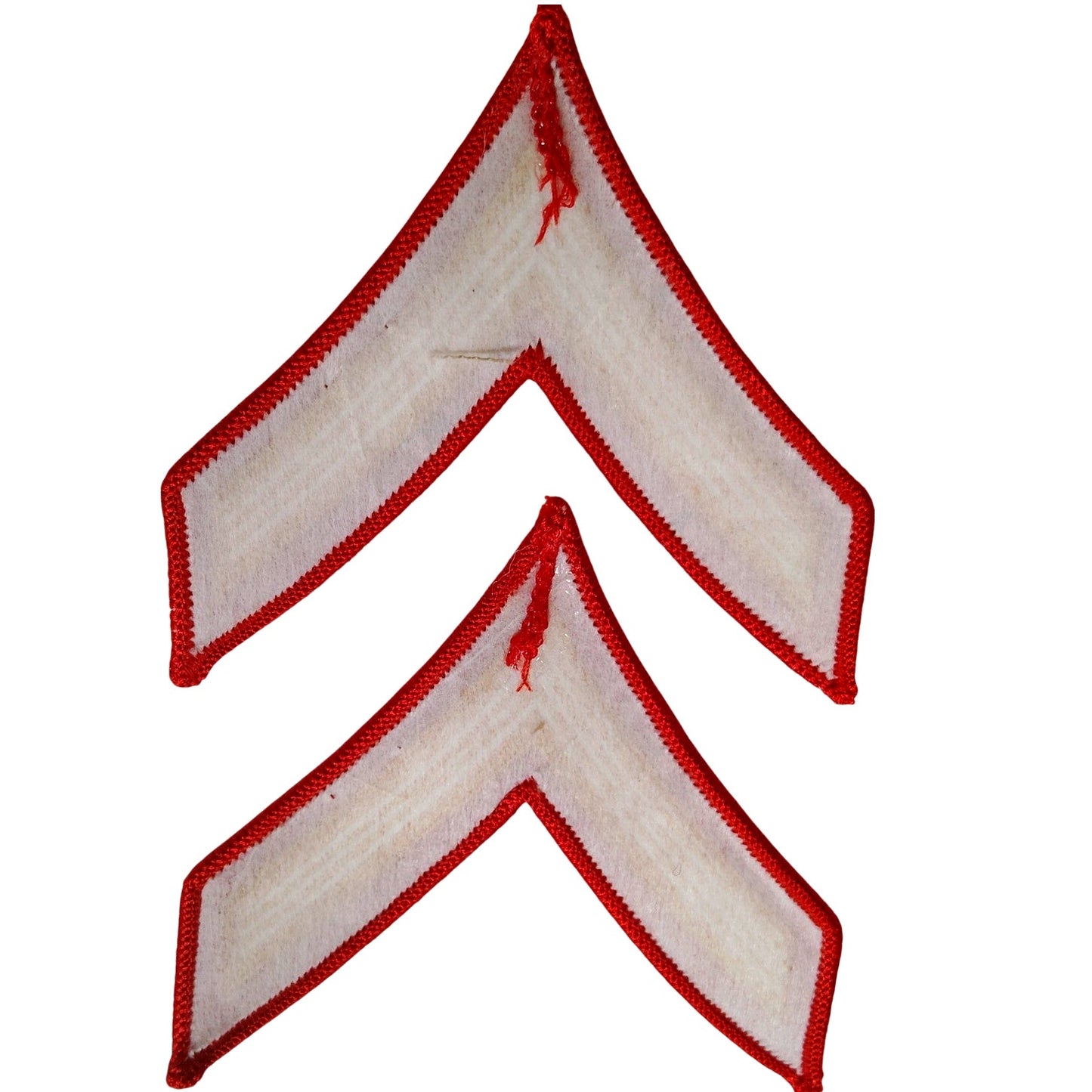 VTG U.S. Army PFC E‑3 Chevron Patch Set – Gold on Red – 3‑3/4" × 3‑1/2"