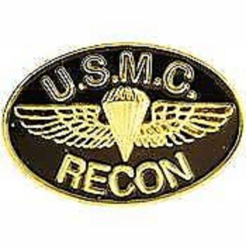 U.S.M.C. Recon Novelty Hat Lapel Brooch Pin, Oval, 1‑1/8"W × 3/4"H